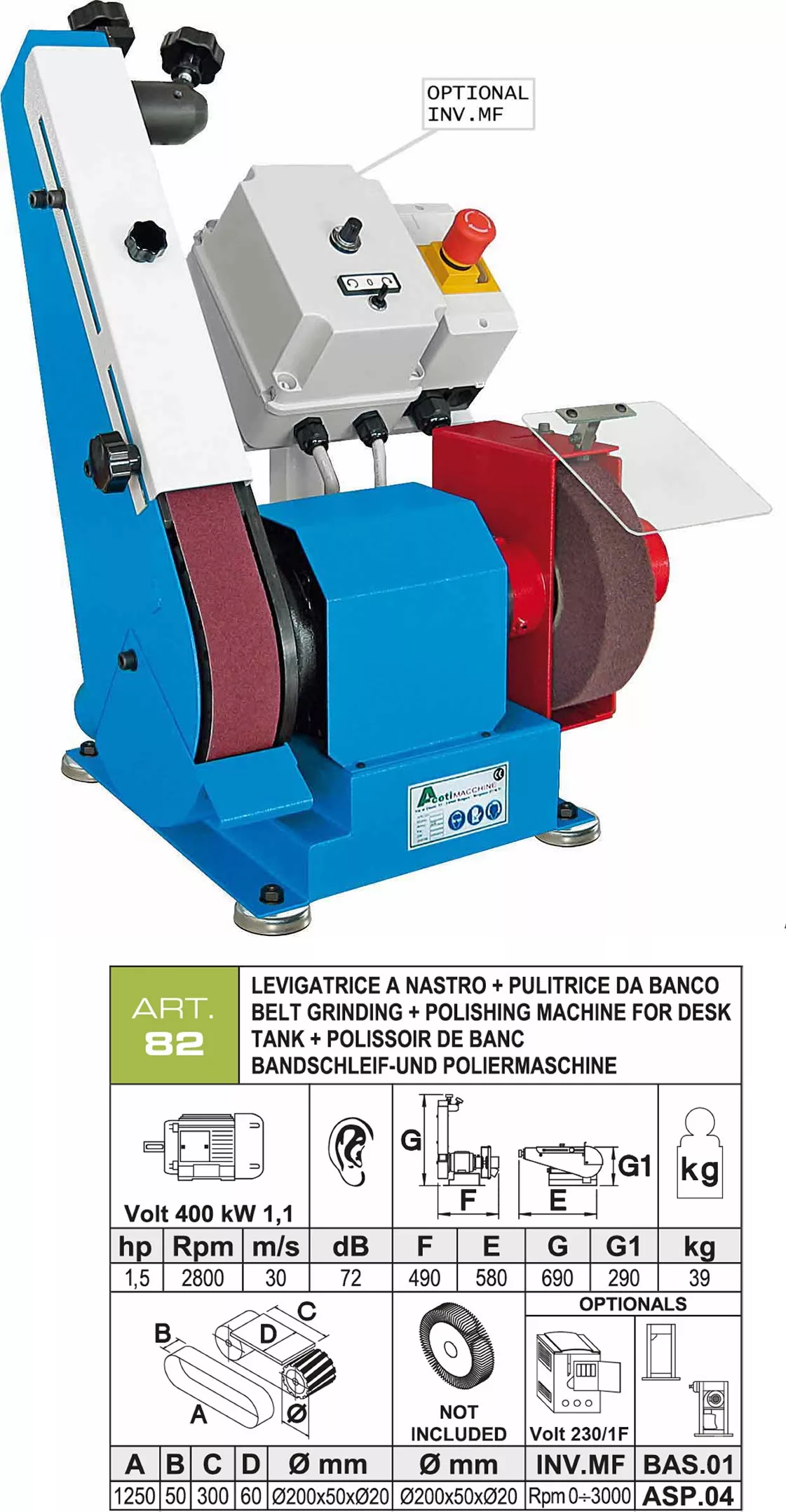 szlifierka taśmowa, obróbka powierzchni, szlifowanie, aceti, A82